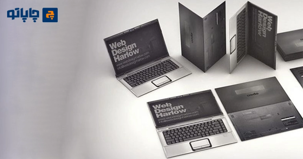 ایده کارت ویزیت خلاقانه با قالب دو بعدی لپ تاپ